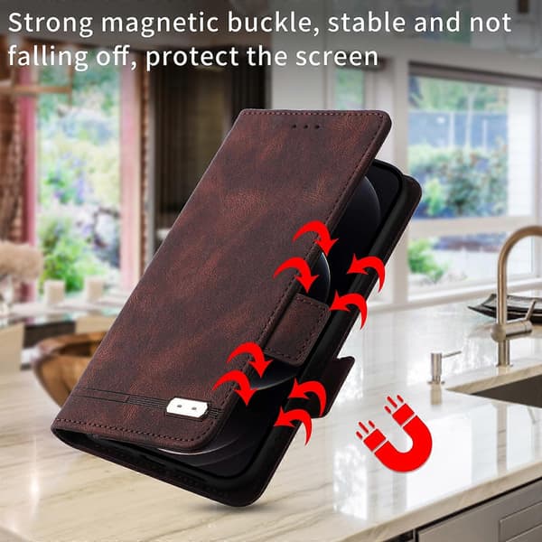 Magnetiskt läderfodral till iPhone 14 Plus Brown