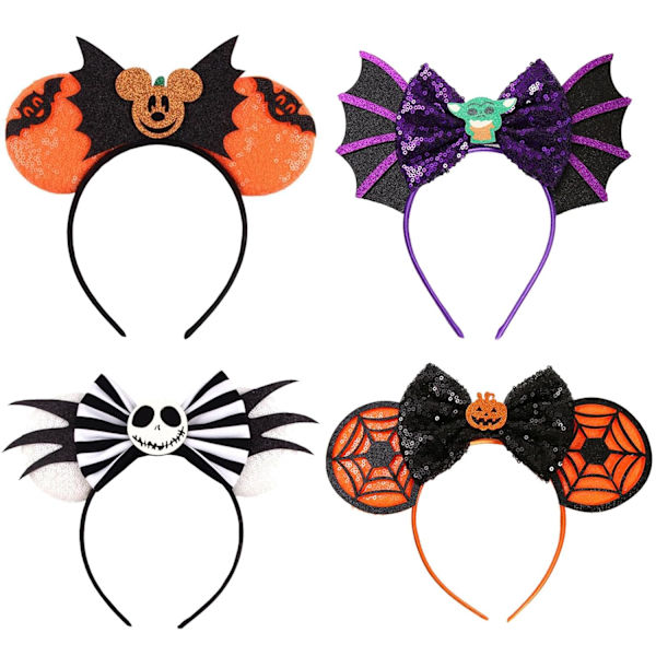 Jul-Halloween Musöron Hårband med LED-Ljus, Pumpa Skelett Spöke Hårband Huvudbonad för Juldekorationer Festtillbehör 2-pack 4pack Halloween Headband