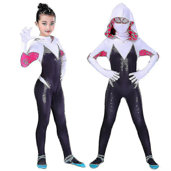 Spider-Gwen Cosplay Jumpsuit-kostyme for jenter 4-10 år med maske 4-5 Years
