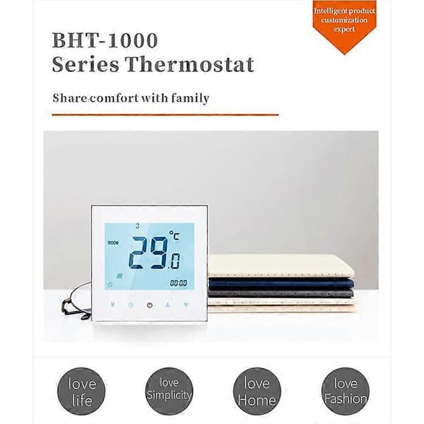 BHT-1000GB Elektrisk Gulvvarme Smart Termostat Berøringsskærm Temperaturregulator Panel Black