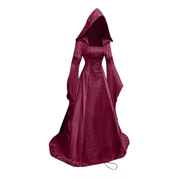 Gotisk Huvad Kläning Brudklänning Cosplay Halloween Claret 5XL