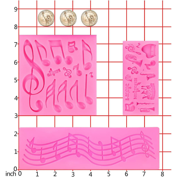 3 kpl Music Note Fondant Mold Music Note Pitsimatto Silikoni Musical Candy Mold kakun koristeluun