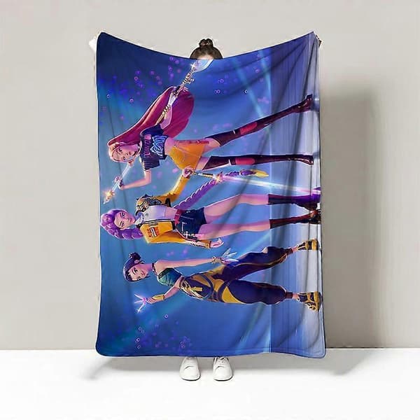 K-Pop Demon Hunters-tema flanellkasteteppe lunsjpause-teppe dyne sofateppe I 130x150cm