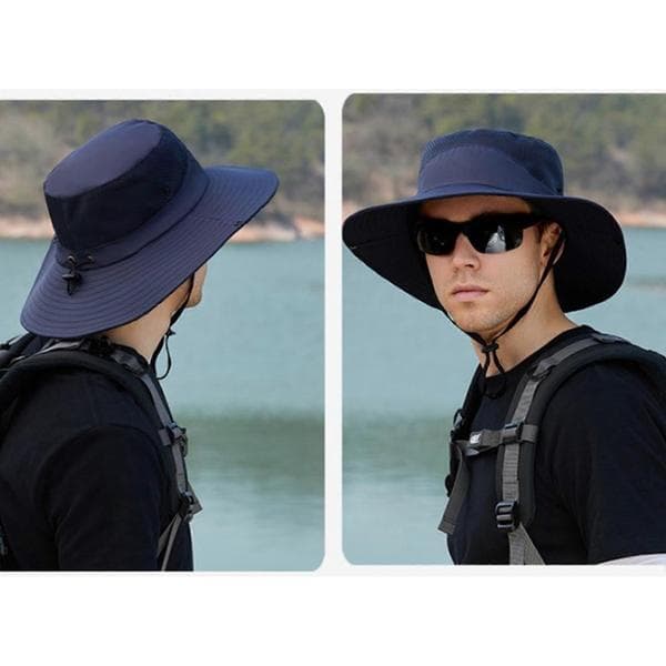 Fiskehat UV-beskyttelse Hat Solbeskyttelse Med Net Vandretur Hat Bred Skygge Solhat Safarihat Strandhat Campinghat Sort Black