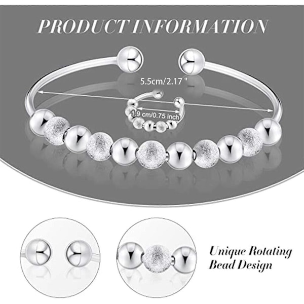 Angstring kompatibel med kvinder sølvring perle justerbar angstring armbånd sæt