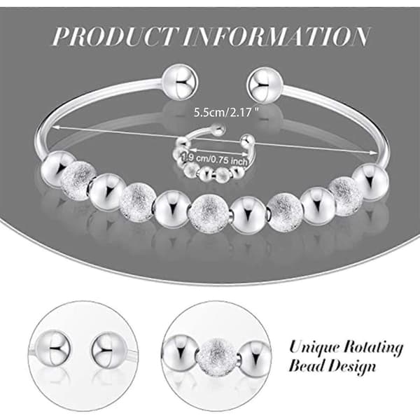 Anxiety Ring Compatible with Women Silver Ring Bead Adjustable Anxiety Ring Bracelet Set