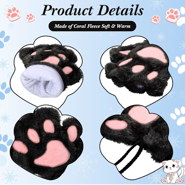Kattpåtassar Vantar 3 Par Vantar Kattpåtassar Cosplay Konstgjord Päls Plysch Kattvantar Lejonpåtassar Fingerlösa Vantar för Flickor Kvinnor