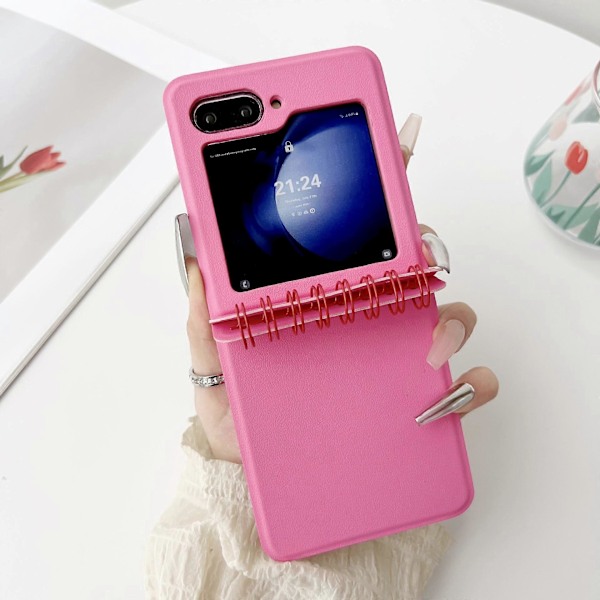 Läderfodral för Z Flip 6, Kreativt Fodral för Samsung Galaxy Z Flip 6 med Unik Gångjärnsdesign, Stötsäkert Skyddande Fodral för Z Flip 6 Rose red