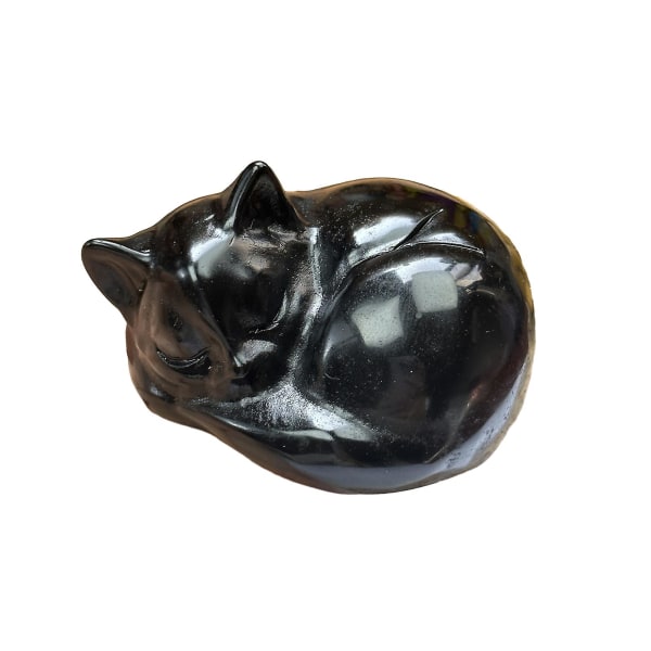 Nukkuva kissapatsas parantava jalokivihahmo, käsin veistetty söpö kissanpentu kiillotettu sileäpintainen työpöytä kodin koristelu Black