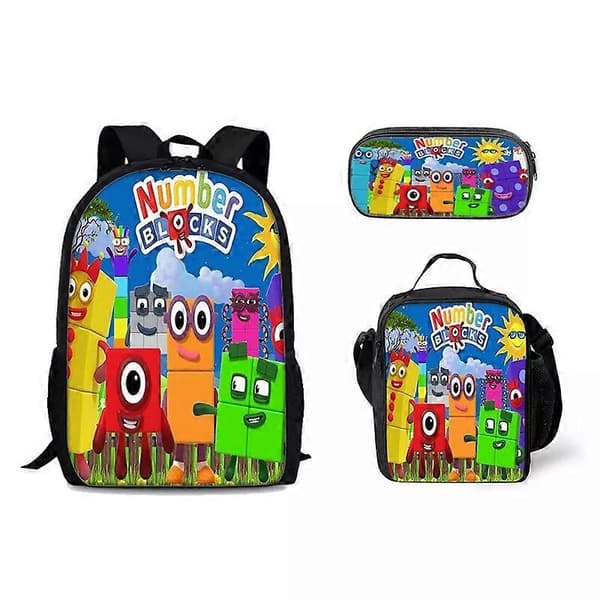 3 delar/set Numberblocks Ryggsäck Skolväska Lunchväska Ryggsäck Pennfodral Set Pattern 5