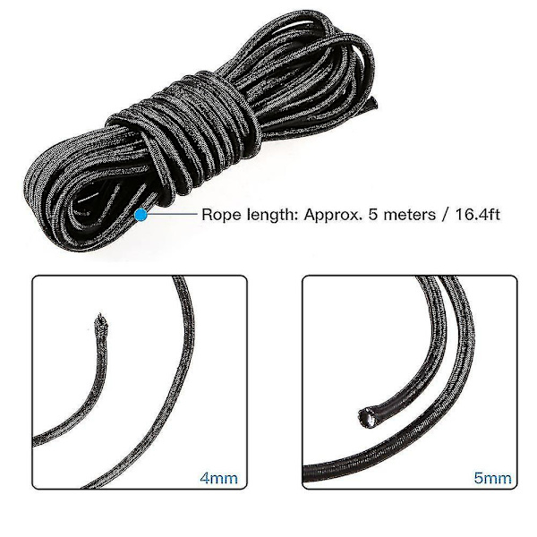 5 meter 4 mm / 5 mm kajakbåd elastisk bungee snorreb black 4mm