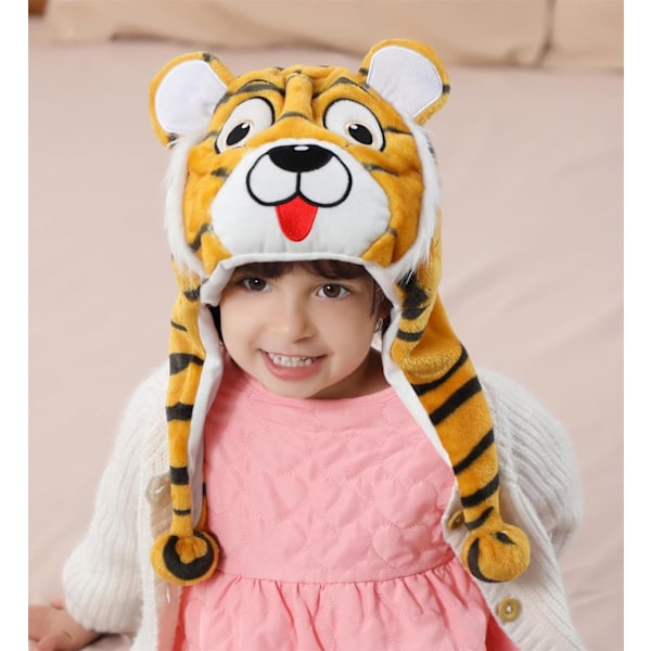 Vinter Unisex Pludset Dyr Hat Børn Piger Drenge Sød Sjov Dyr Ansigt Halloween Hat med Lange Øreklapper Julefest Tiger