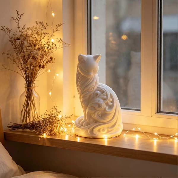 Minimalistisk Elegant Kattstaty – 3D-printad Katt – för Sovrum, Vardagsrum, Kontorsinredning Black