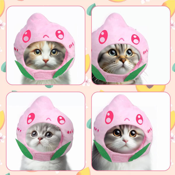 Katt Kostyme - Søt Fersken Antrekk Hodeplagg - Morsomme Kjæledyr Tilbehør Fest Cosplay for Kattunge Valp Kjæledyr Bursdag Hodeplagg Peach