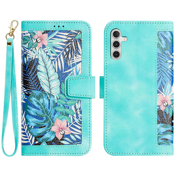 Samsung Galaxy A55 5g -puhelimen nahkakotelon case , jossa on kukkakuvio Green