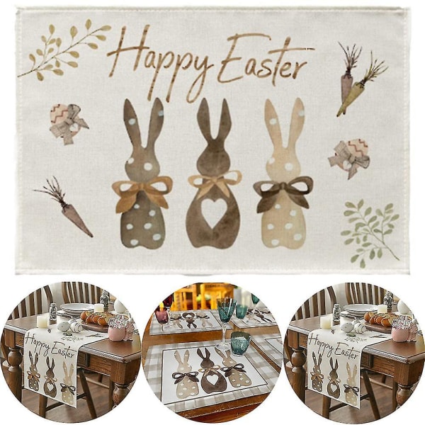 1/4 stk påskehare bordmatte kanin påske bordunderlag Ferie bordplate hjemmedekorasjon 4Pcs