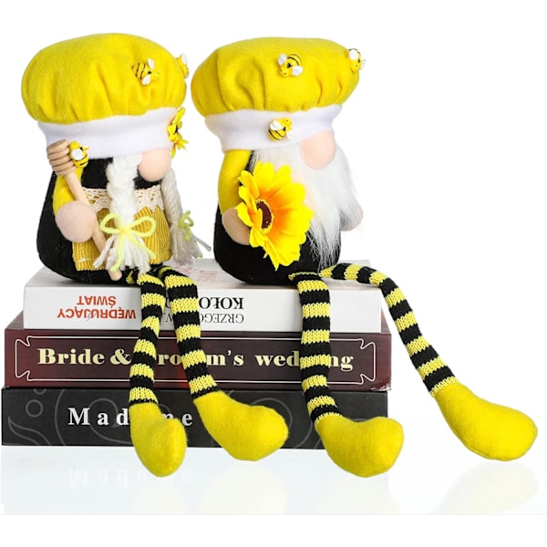 2PCS Bumble Bee Gnomes Håndlagde Vår Sommer Plysj Dekor Dukker Svensk Hjem Tiered Tray Tomte Dekorasjoner Bumble Bee Long Feet