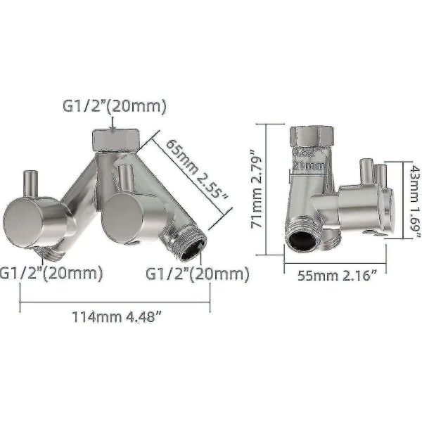 Avledningsventil i mässing Duschavstängningsventil 2-vägs Y-delare 1/2 tum för duschslang och duschhuvud Krom