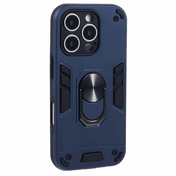 För iPhone 16 Pro Max Skal PC+TPU Fallskydd Telefonfodral med Ringstativ - Grön Multicolor Blue