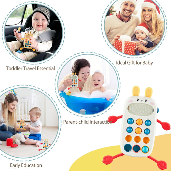 Baby Sensorisk Montessori Legetøj til 6-12-18 Måneders Babyer, Mad Grade Silikone Træk Legetøj til Tænder, Sensorisk Aktivitetslegetøj Rabbit-White