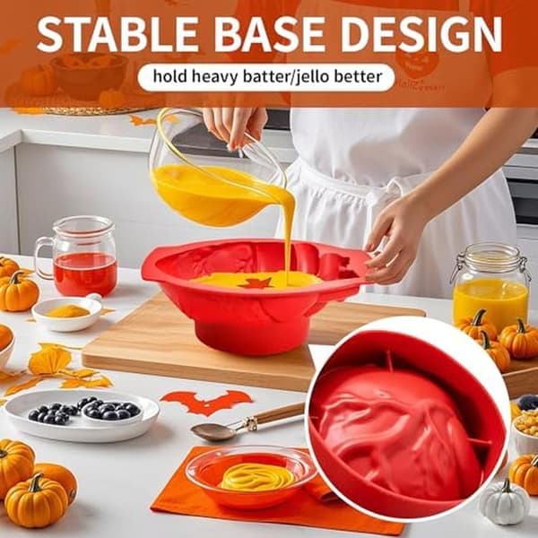 Hjerne og Hjerte Bageform, 2-pak Halloween Silikoneforme, Stor Volumen Bageform med Støtte til Halloweenkage