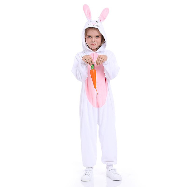 Halloween kanin kostym för barn Karneval Djur Jumpsuit Unisex Kanin Onesie påsk Pyjamas Vita sovkläder L white pink