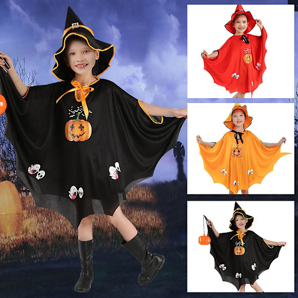 Halloween Lasten Asu Puku Viitta Cosplay Puku Noita Kurpitsa Puku Hattu red
