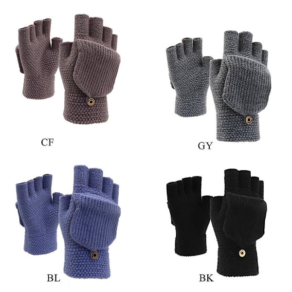 Strikkede konvertible hansker Touchscreen Votter Fingerless Hansker Arbeid Flip Hansker Black