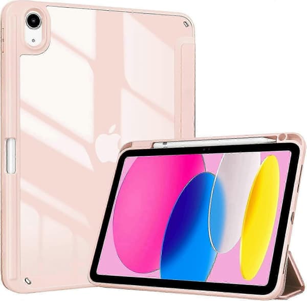 Hybridfodral för iPad 11/10 med pennhållare, transparent baksida stöder automatisk väckning/sömn - Rosa