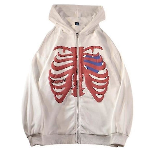 Skelett-Dragkedja Hoodie för Kvinnor Män Skelettjacka Hösttröja White S