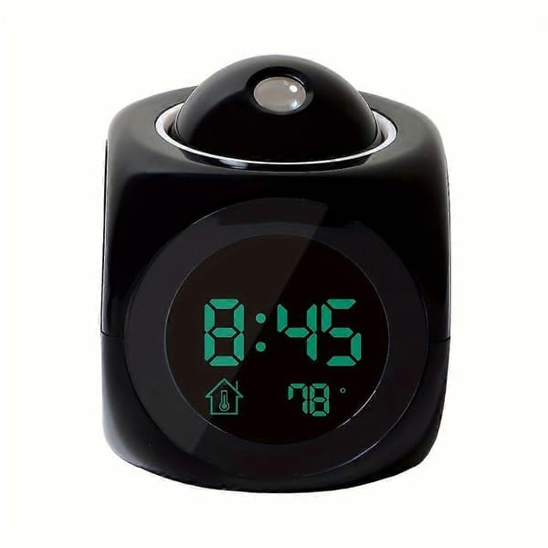 LCD-projeksjon digital vekkerklokke med stemmestyring, termometer og slumrefunksjon, skrivebordsprojektor batterier ikke inkludert White