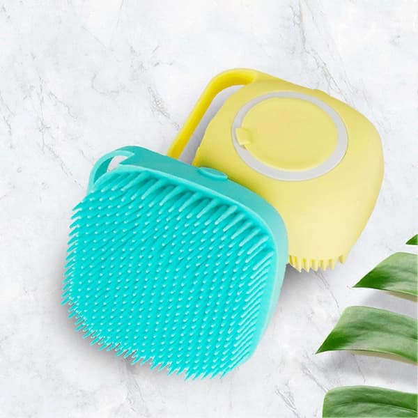 Silikone massagebadebørste til katte og hunde, kæledyrsshampoo-plejebørste med sæbedispenser, behagelig og multifunktionel Pink
