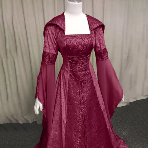 Gotisk Huvad Kläning Brudklänning Cosplay Halloween Claret 4XG