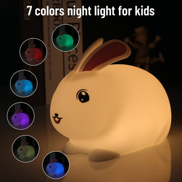 SALUOKE Panda Night Light Kids 7-färger: Silikon Squishy NightLights med USB uppladdningsbar, barnkammare Timing Function Lamp, Cute Baby Light Wireless, De 7 Colors(bunny)