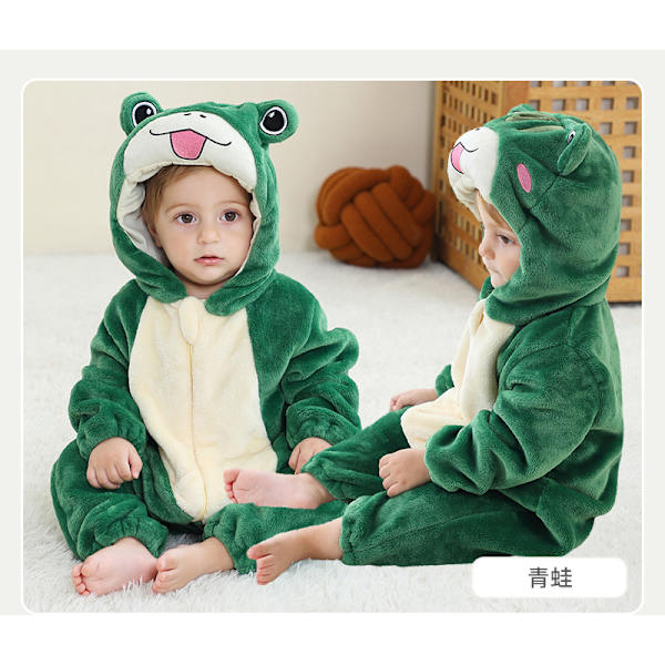 Michley tecknad jumpsuit barn höst och vinter djur hem kläder gränsöverskridande barn flanell klättring kläder-Grön groda（70） Green frog 70cm