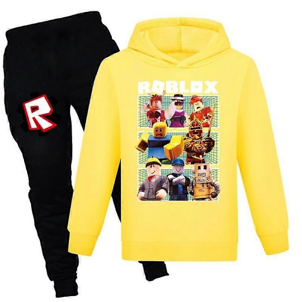 Julegaver Roblox 2 stk. Spil Mønster Hoodie og Bukser Sæt Piger Drenge Hættetrøje Trøje Topper Børn Teenagere Yellow 9-10years