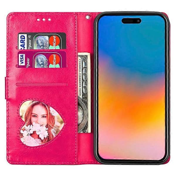 Kompatibel med iPhone 16 Pro Max-deksel Glitter Skinn Ståtelefondeksel Glidelåslomme Red