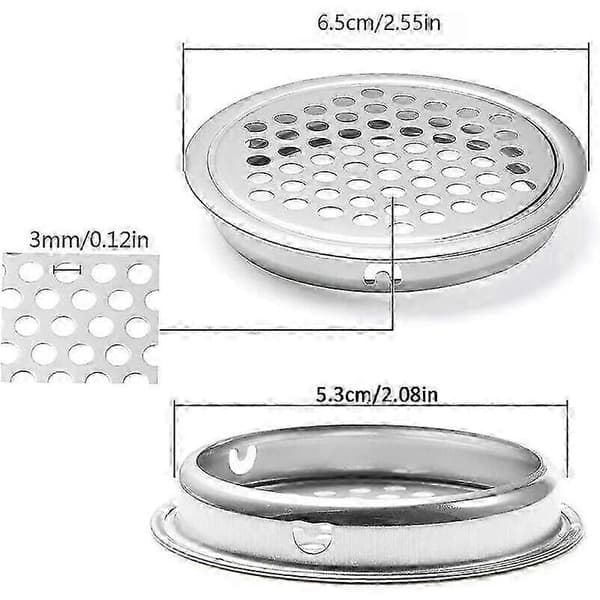 20 stk. rund ventilationsrist i rustfrit stål, ventilationsristdæksel, cirkel til skab, udstødningsluftventilation, udstødningsrist til sæt