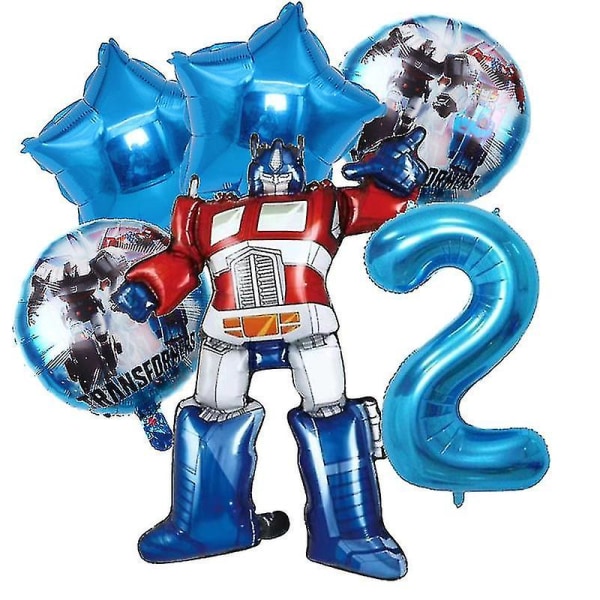 Transformers Børn Festartikler Optimus Prime Bumblebee Robot Fødselsdagsdekoration Nummer Ballon Banner Engangstallerkener Kopper blue 6pcs-2