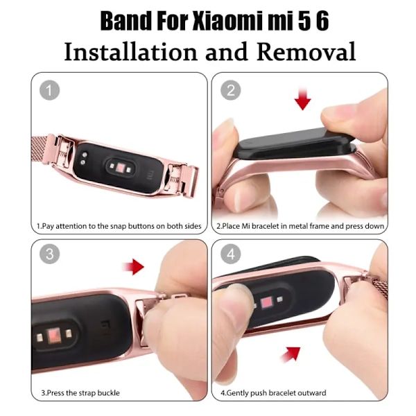 Milanese Loop Armband för Xiaomi Mi Band 7 6 5 4 3 Magnetisk Armband i Rostfritt Stål Metallarmband för Xiaomi Mi Band 4 3 Remmar 6 6 red Mi band 4 3