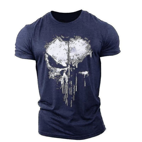 Rundhalset kortermet t-skjorte for menn Amerikansk TV-serie Punisher Skull Print Herre 3d Mote Personlighet Motetrend blue L
