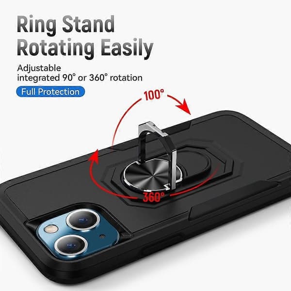 For iPhone 14 Plus Ring Stativ Kraftig Støtsikkert Telefondeksel Black