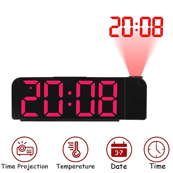180 Degree Projection Alarm Clock 12/24H LED Digital Clock USB Charging Ceiling Projector Alarm Clock