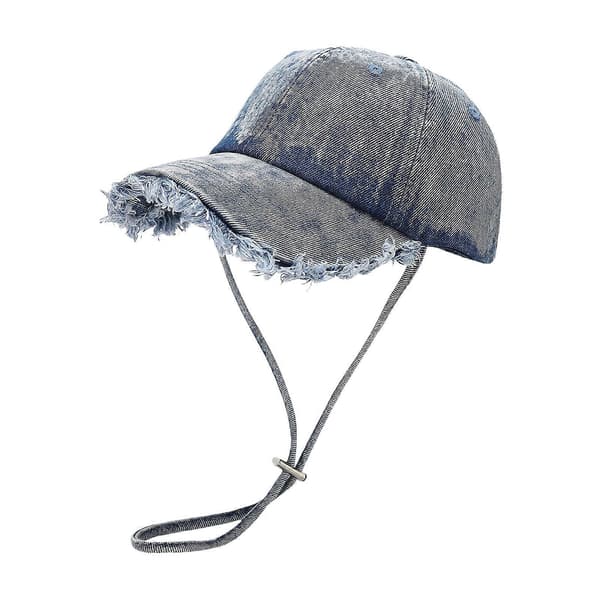 Trendy Distressed Trim Baseball Caps For Women Men Adjustable Wind Rope Sunproof Baseball Hat All Matching Snapbacks Hat medium blue medium blue