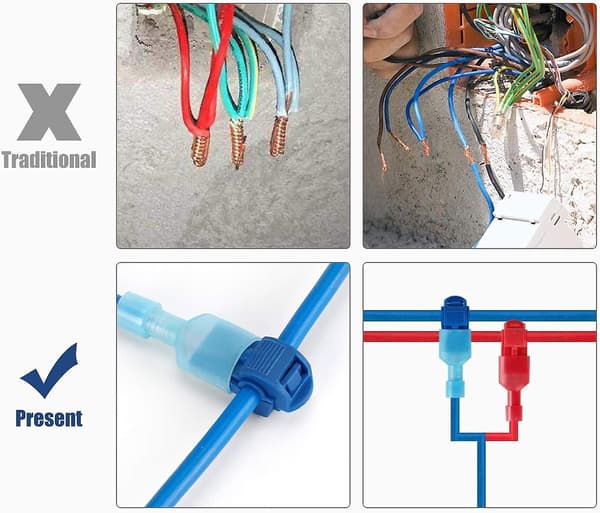 Elektrisk T-stik ledningsforbindelse, 120 stk. elektriske T-stikforbindelser, T-stik hurtigforbindelse, elektrisk stik hurtigforbindelse