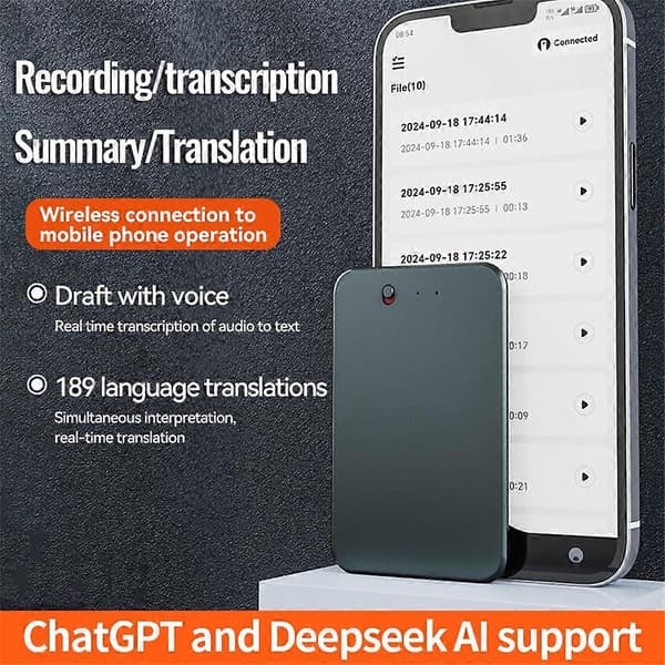 A3 8GB AI Stemmeopptaker ChatGPT Smart Transkripsjon Sanntids Tale til Tekst Ett-Knapps Opptaksenhet MultiColor