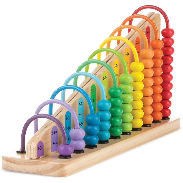 Lisää ja vähennä Abacus - Opetuslelu 55 värikkäällä helmellä ja tukevalla puurakenteella - Snngv