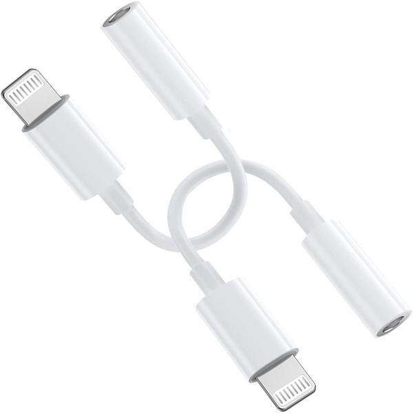 【 2-pak 】 Lightning+jack-adapter 3,5 mm MFi-certificerede høretelefoner