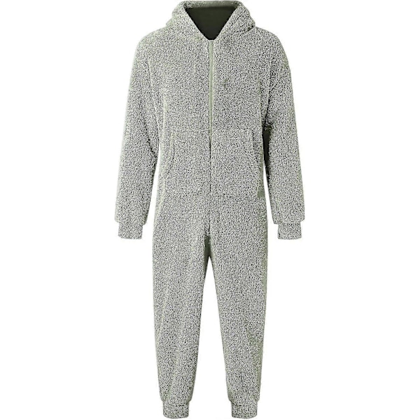 Mænds En-delt Flanel Pyjamas Fuzzy Fleece Flanel Onesies Nattøj Letvægts Plus Størrelse Varmt Vinter Jumpsuit Pjs11 Grey L