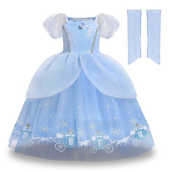 Askepott prinsesse cosplay tyllkjole barn jente ballkjole bursdagsfest ballkjole fancy dress kostyme 6-7 Years